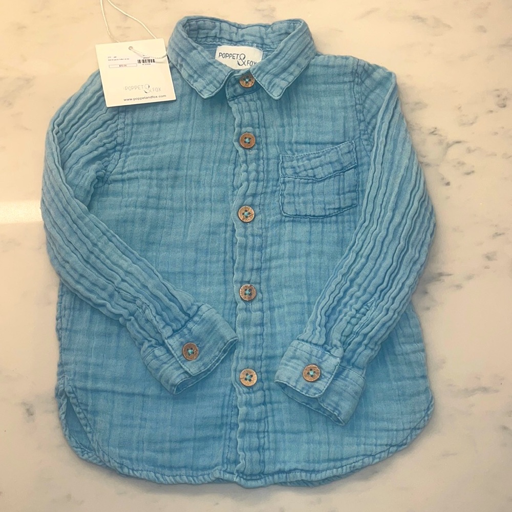 poppet & fox teal gauze button up shirt